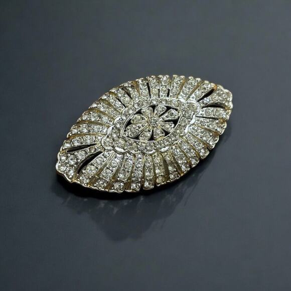 Singer and Kantor Jewelry - Antique Singer & Kantor Vintage 30s Art Deco Rhinestone Brooch LB Bell Marked